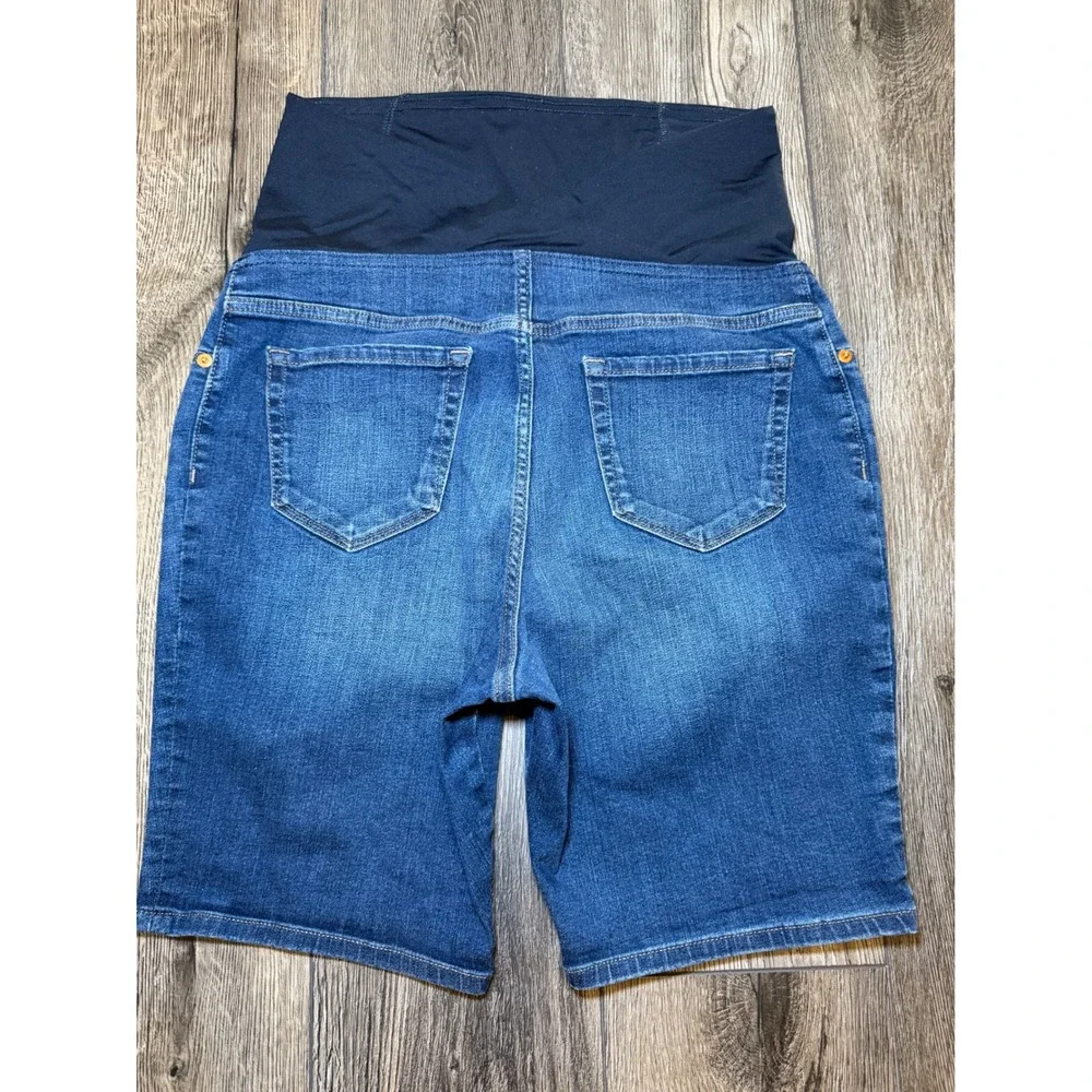 Isabel Maternity Bermuda Short Denim Blue 10/30 Over Belly Pregnancy Jean Shorts